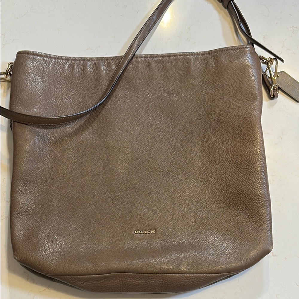Coach Taupe Brown Pebble Leather  Bag